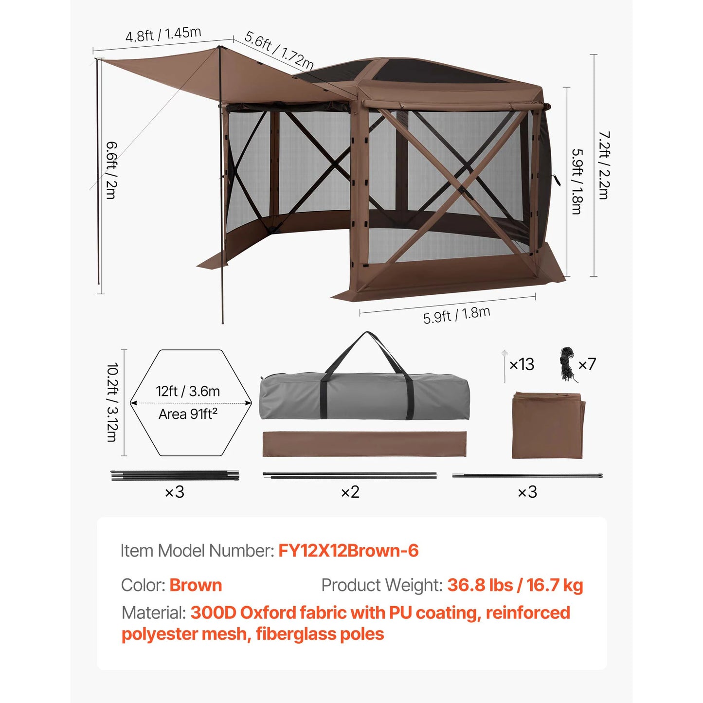 SucceBuy Pop up Gazebo Screen Tent Camping Canopy Tent w/ Removable Top&Carry Bag Quick-Set&Bite-Proof Screen House Sun Shelter