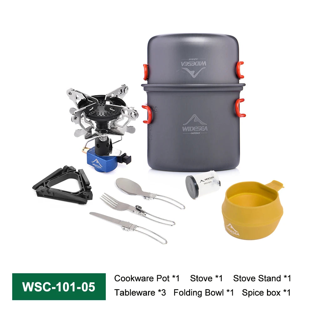 Widesea Camping Gas Stove Tableware Set Portable Gear Tourist Gadgets Kitchen Stuff Cooking Survival Camper Accessories Supplies