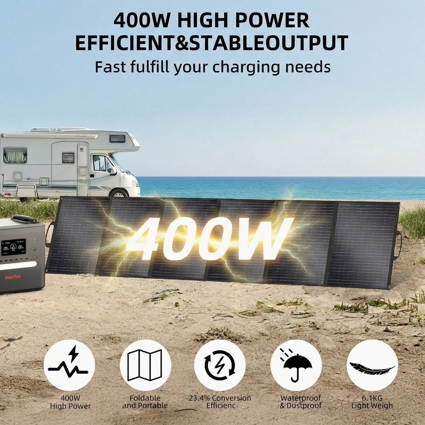 SOLARPLAY 400W Foldable Solar Panel High-Efficiency Solar Module Solar Charger with Solar Output for RV Off-Grid Boat Home Camp