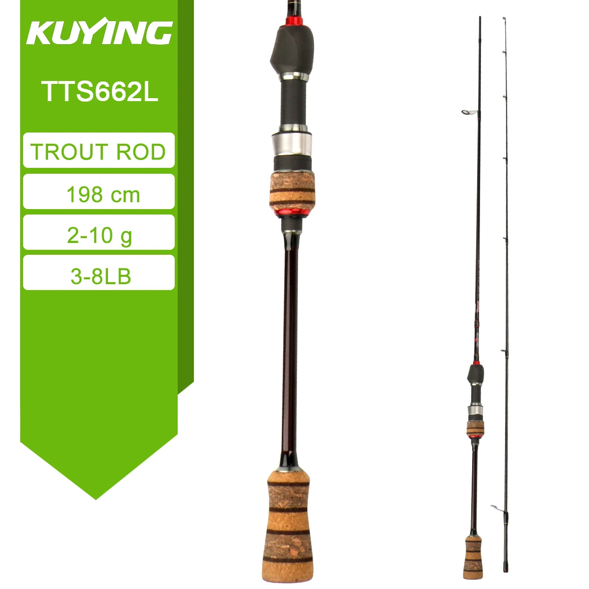 KUYING TETON L Light 1.98m 6'6" Carbon Fishing Rod Spinning Casting FUJI Reel Seat Ring 2-10g 3-8lb Medium Fast Trout