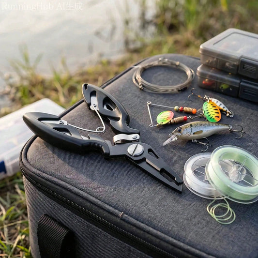 1PCS Black Fishing Pliers, With A Locking Mechanism, Ergonomic Handle, And High-Strength Reset Spring
