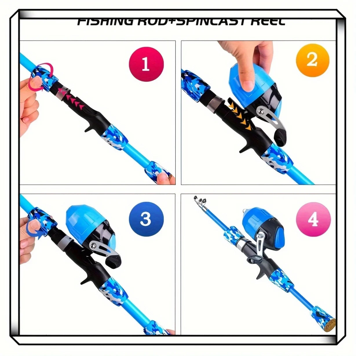 Complete set of children's fishing rod set, including telescopic fishing rod and rotating reel fishing bait hook travel rod set