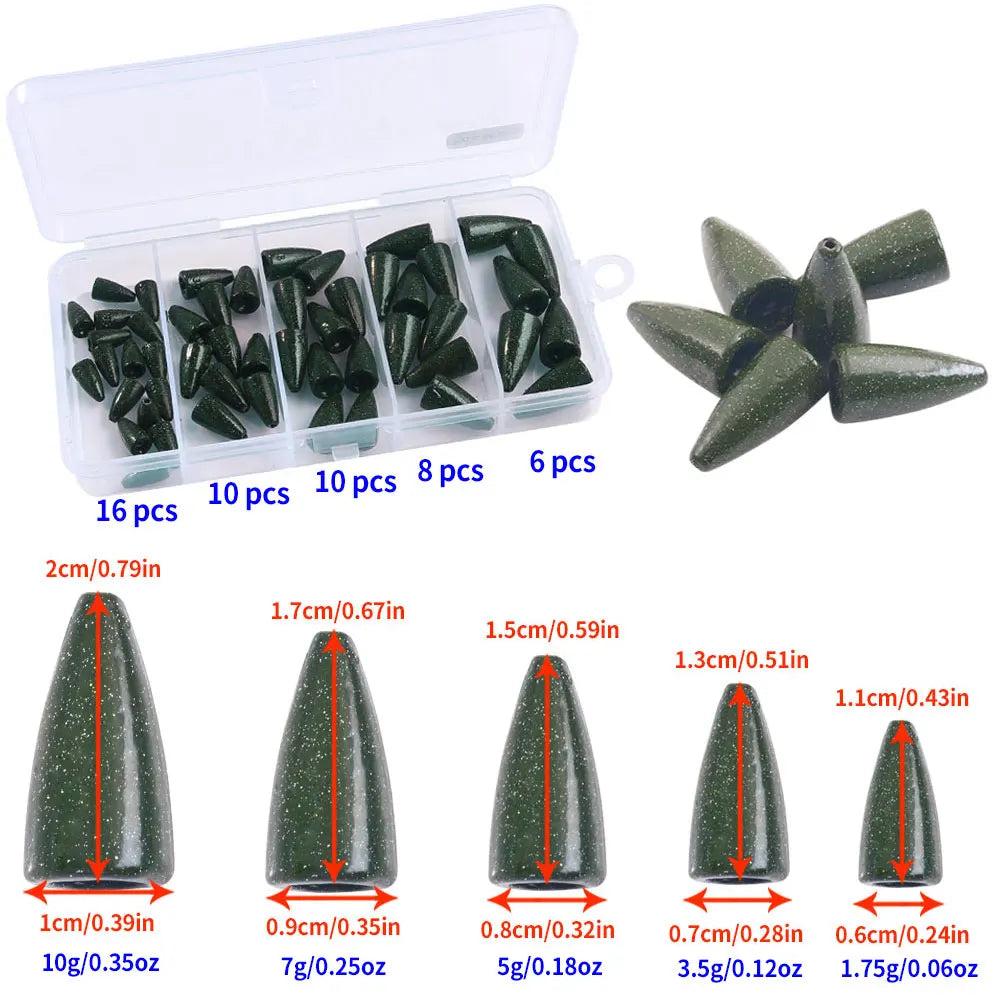 Bullet Shape Texas Rig Metal Sinker 1.75G -21G Fishing Weight Sinker Fishing Accessories All For Fishing