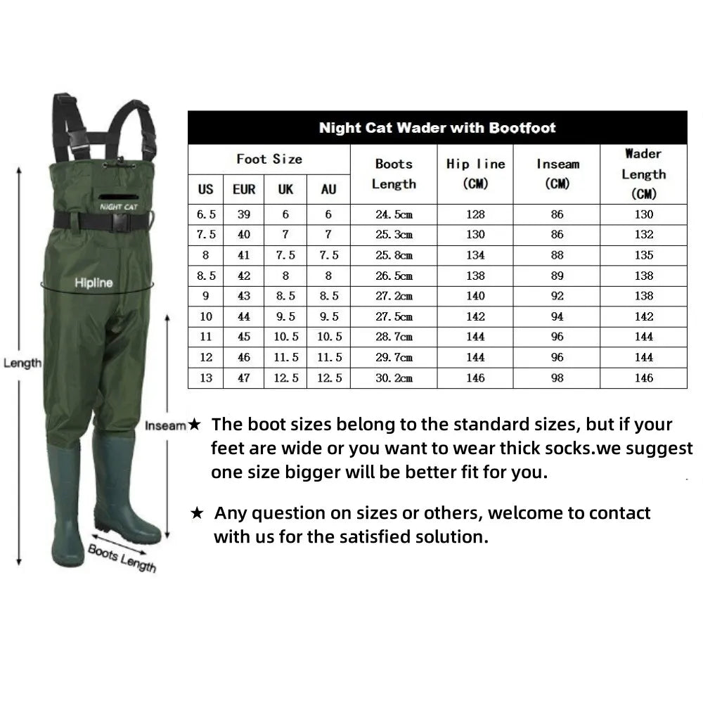Night Cat Fishing Wader for Men Women Farm Working Waterproof Hunting Fishing Chest Wader with Boots Belt Breathable Lightweight