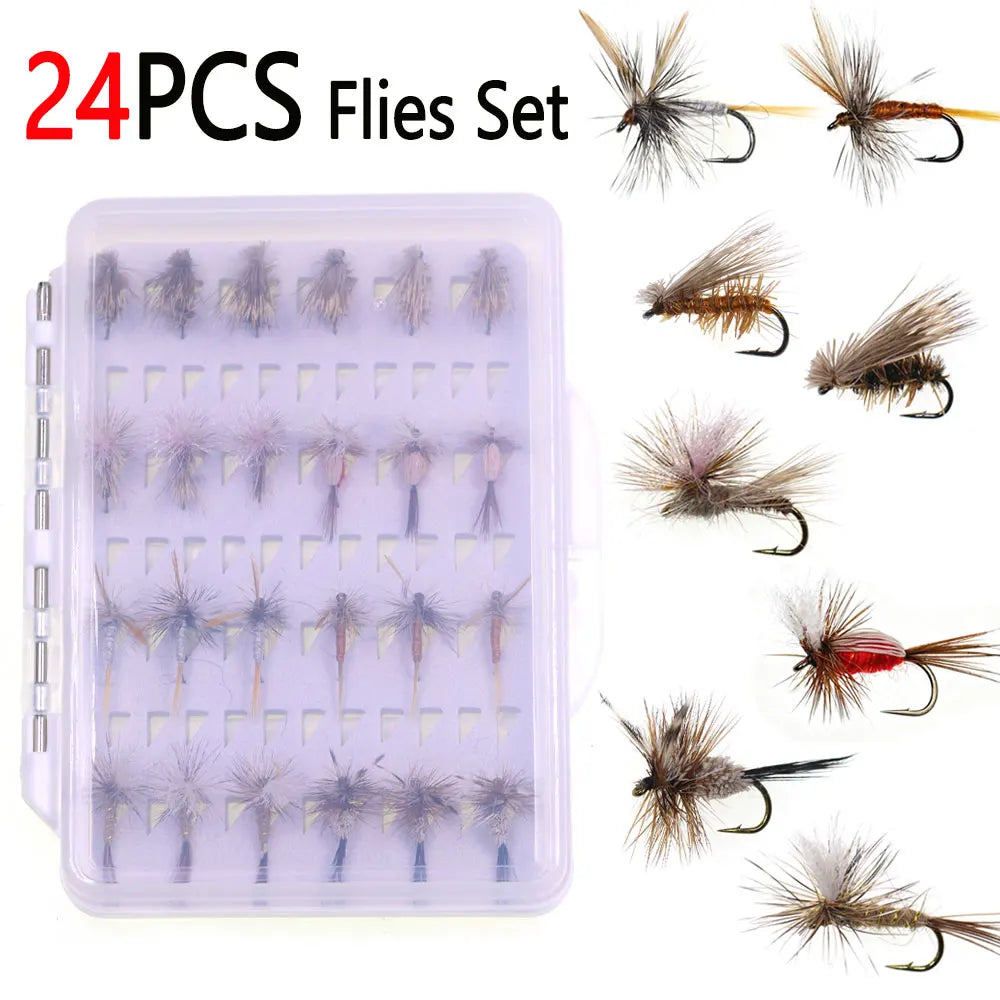 24pcs Dry Flies Set #14 Parachute Adams Dry Fly Elk Hair Caddis Dry Fly Red Humpy Dry Flies Kit Trout Grayling Fishing Lures