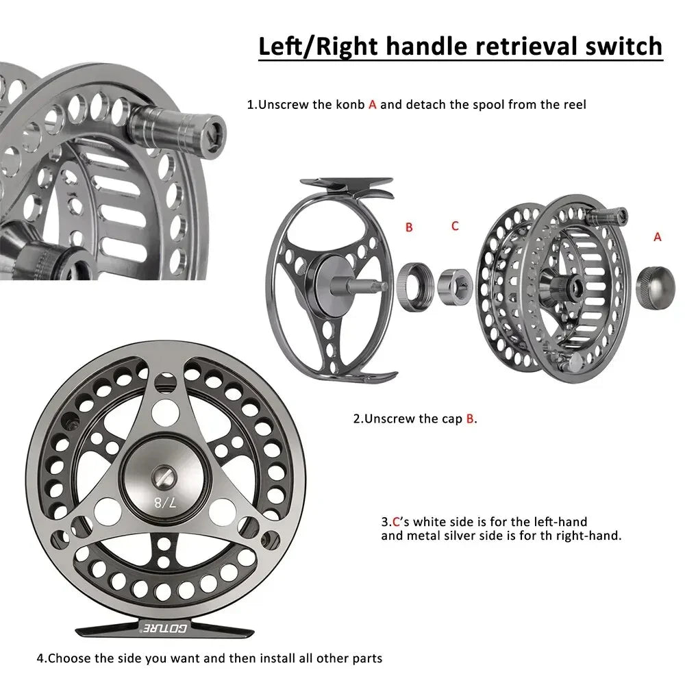 Goture 2+1BB Fly Fishing Reel CNC-Machined Aluminum Arbor Trout Carp Fishing Reel 3/4 5/6 7/8 9/10 WT Left&Right Handle Fly Reel