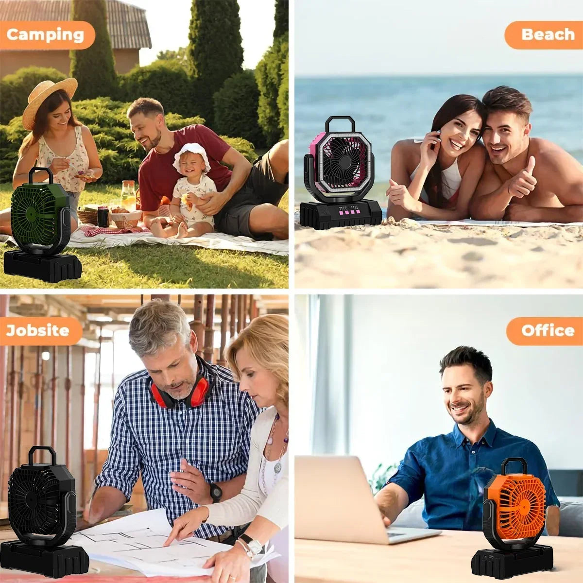 20000mAh Battery Powered Fan Rechargeable Camping Fan 4 Speeds Gear with LED Outdoor Tent Fans with Hanging Hook Remote
