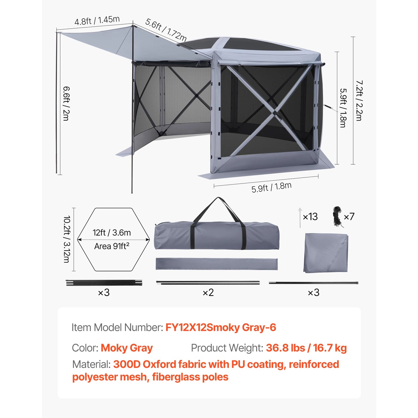 SucceBuy Pop up Gazebo Screen Tent Camping Canopy Tent w/ Removable Top&Carry Bag Quick-Set&Bite-Proof Screen House Sun Shelter
