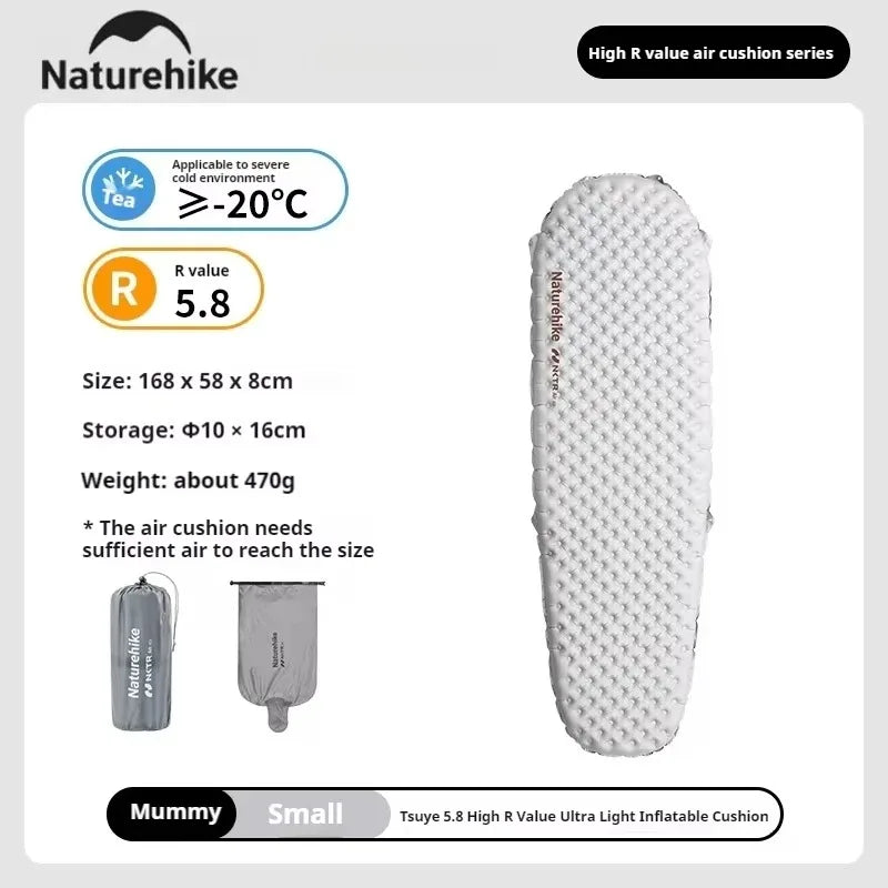 Naturehike Inflatable Mat Ultralight 5.8 High R Value Warm Sleeping Pad Portable Outdoor Camping Tent Single Moisture-proof Mats