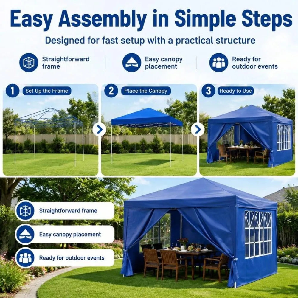 10x10 Pop up Gazebo Outdoor Canopy Tent with Mesh Sidewalls, Waterproof Patio Gazebo for Backyard Garden Lawn, Portable Sun Shade Shelter for Wedding Party BBQ Camping Catering Events, Blue, Steel Frame