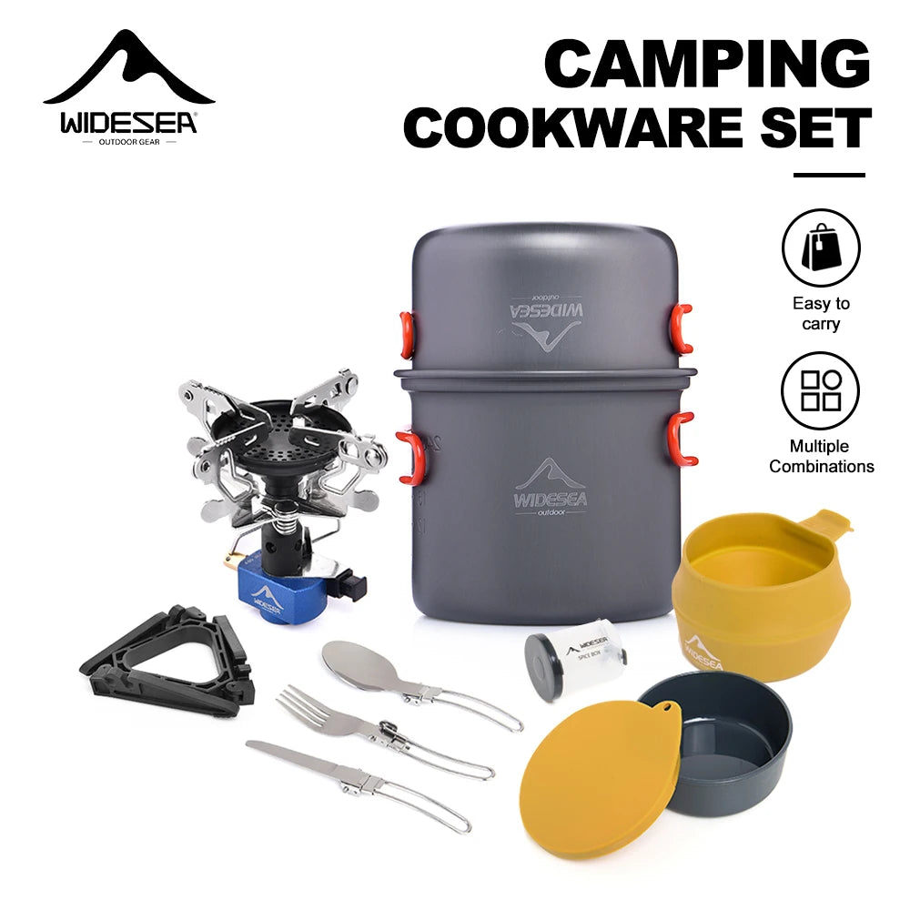 Widesea Camping Gas Stove Tableware Set Portable Gear Tourist Gadgets Kitchen Stuff Cooking Survival Camper Accessories Supplies