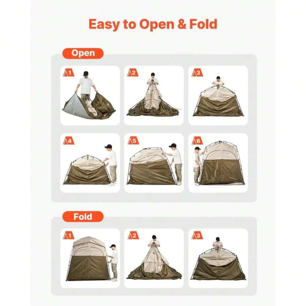 2-Person Camping Shower Tent Portable Privacy Dressing Room with Carry Bag 150D Oxford Fabric Silver Coating Changing Toilet Shelter Foldable Pop Up with Ground Stakes Ropes Outdoor Hiking Beach Fishing