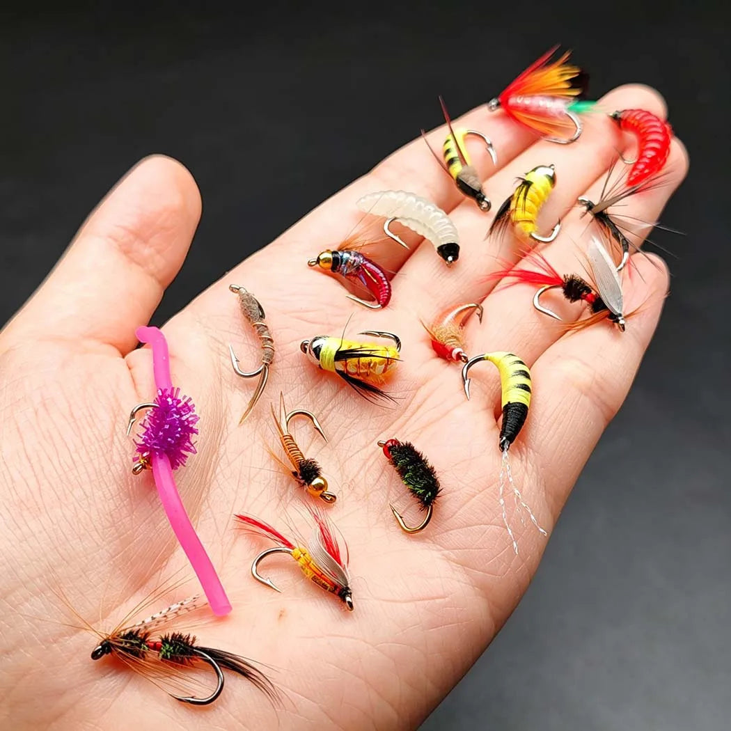 2 Boxes Bundle(Total 112Pcs Flies)Fly Fishing Flies Set with Fly Box, 2 Boxes Dry Wet Nymph #4#6#8#10 Hooks for Trout Salmon Bass