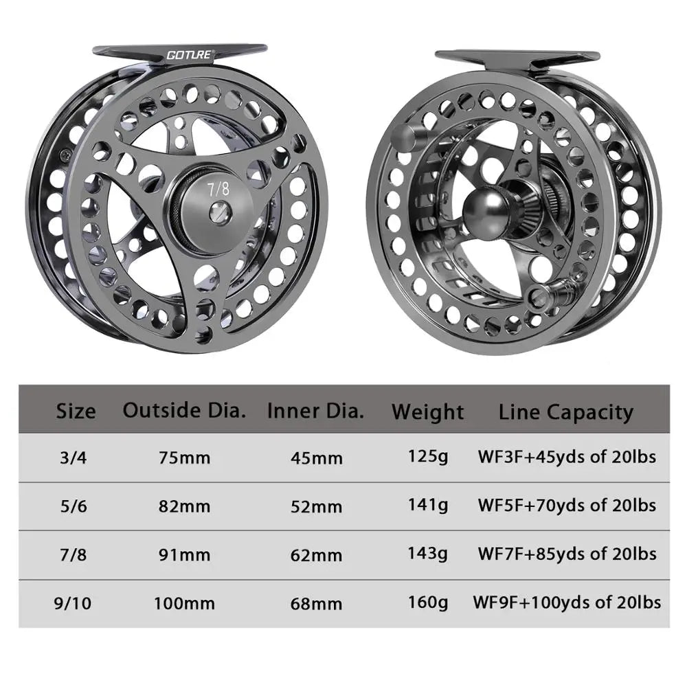 Goture 2+1BB Fly Fishing Reel CNC-Machined Aluminum Arbor Trout Carp Fishing Reel 3/4 5/6 7/8 9/10 WT Left&Right Handle Fly Reel