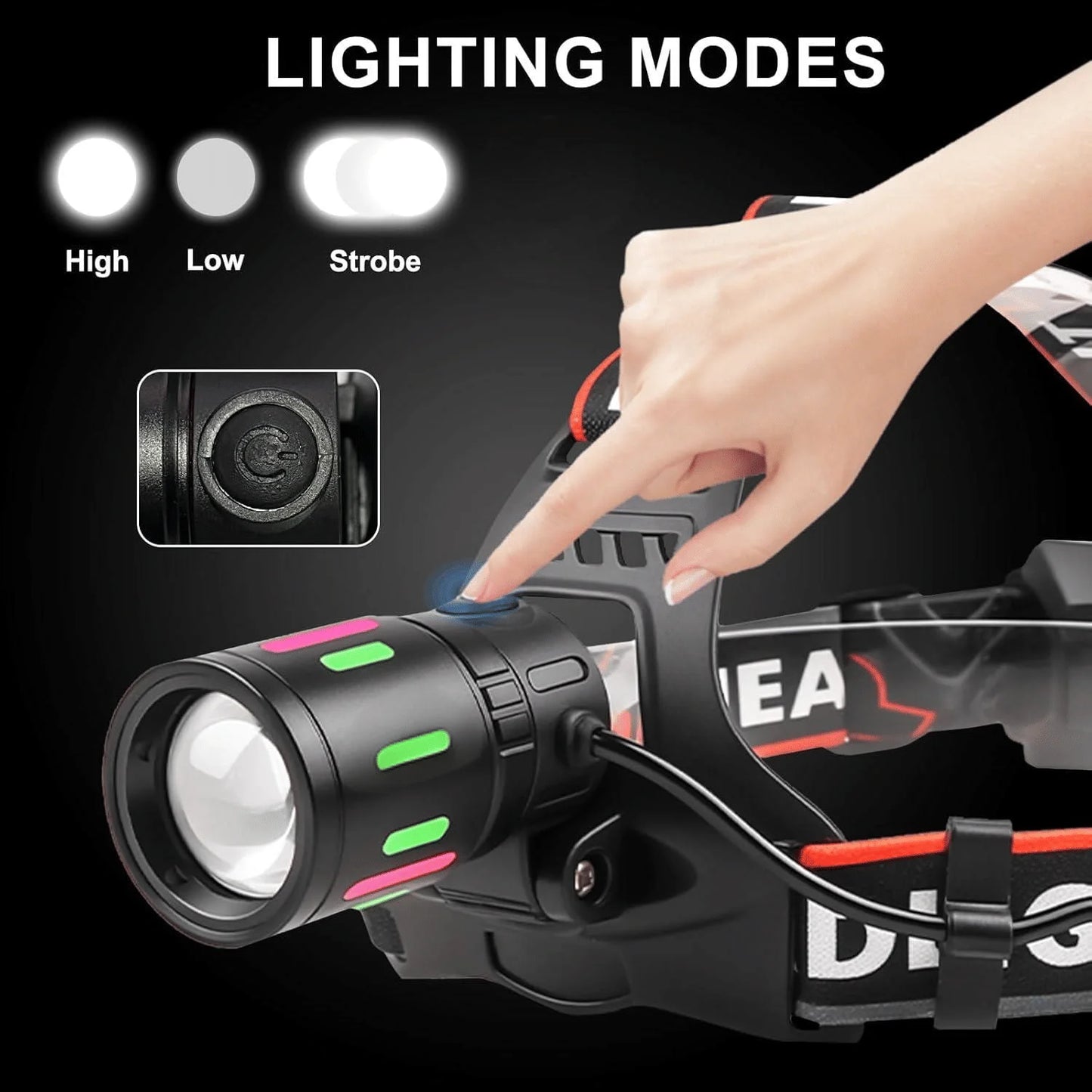 3Modes Tail Warning Rechargeable LED Headlamp Headlight Zoomable Lamp Flashlight(Must Provide A Hazardous Materials Shipping Hot