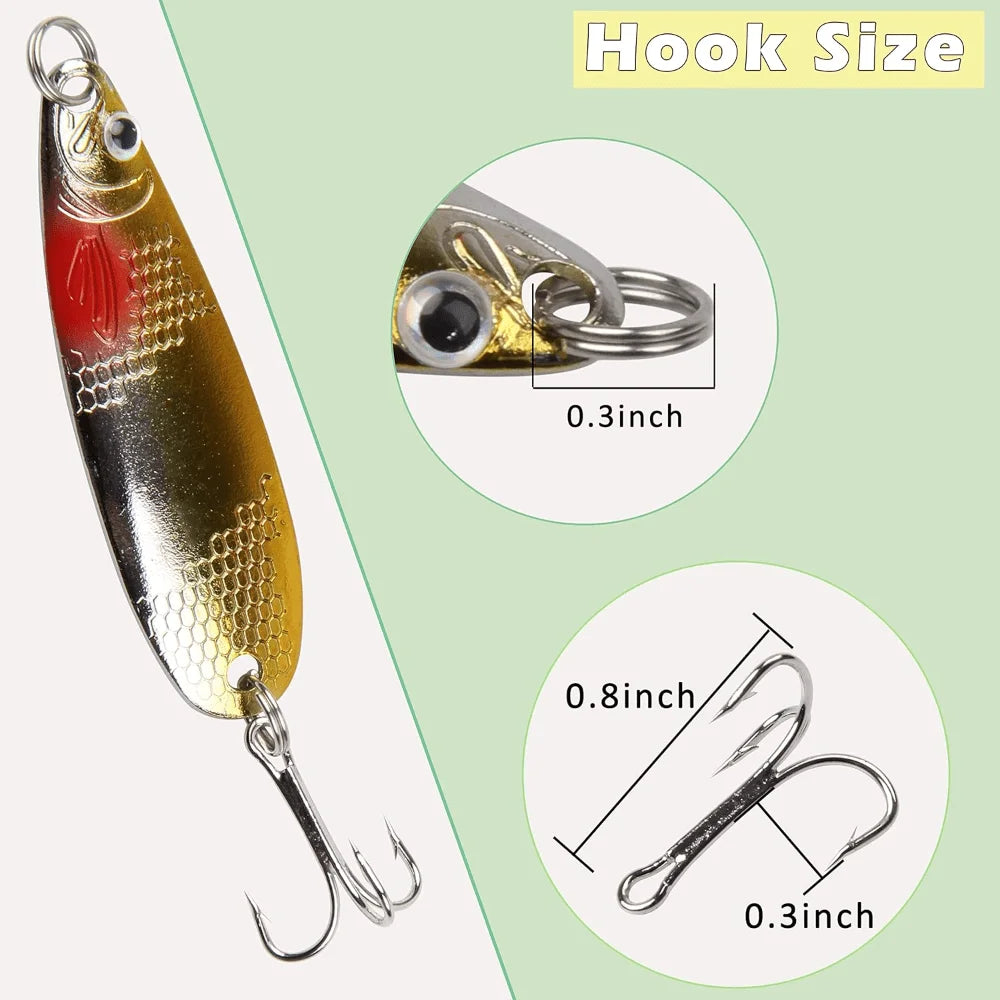 30pcs/Kit Colorful Metal Spoons Fishing Lures Baits Tackle Kit with Treble Hooks Fishing for Trout Salmon Bass Walleye Saltwater Freshwater