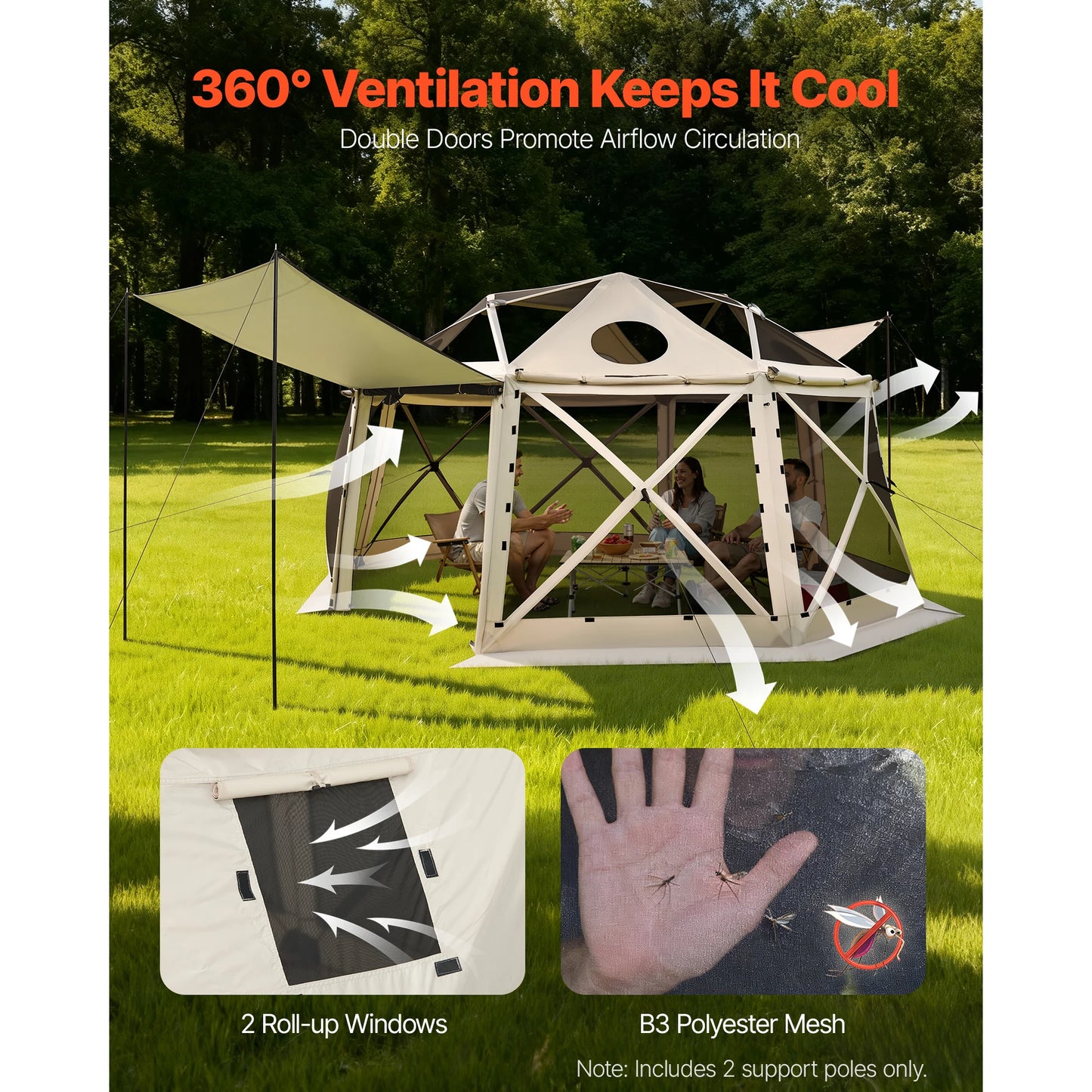 SucceBuy Pop up Gazebo Screen Tent Camping Canopy Tent w/ Removable Top&Carry Bag Quick-Set&Bite-Proof Screen House Sun Shelter