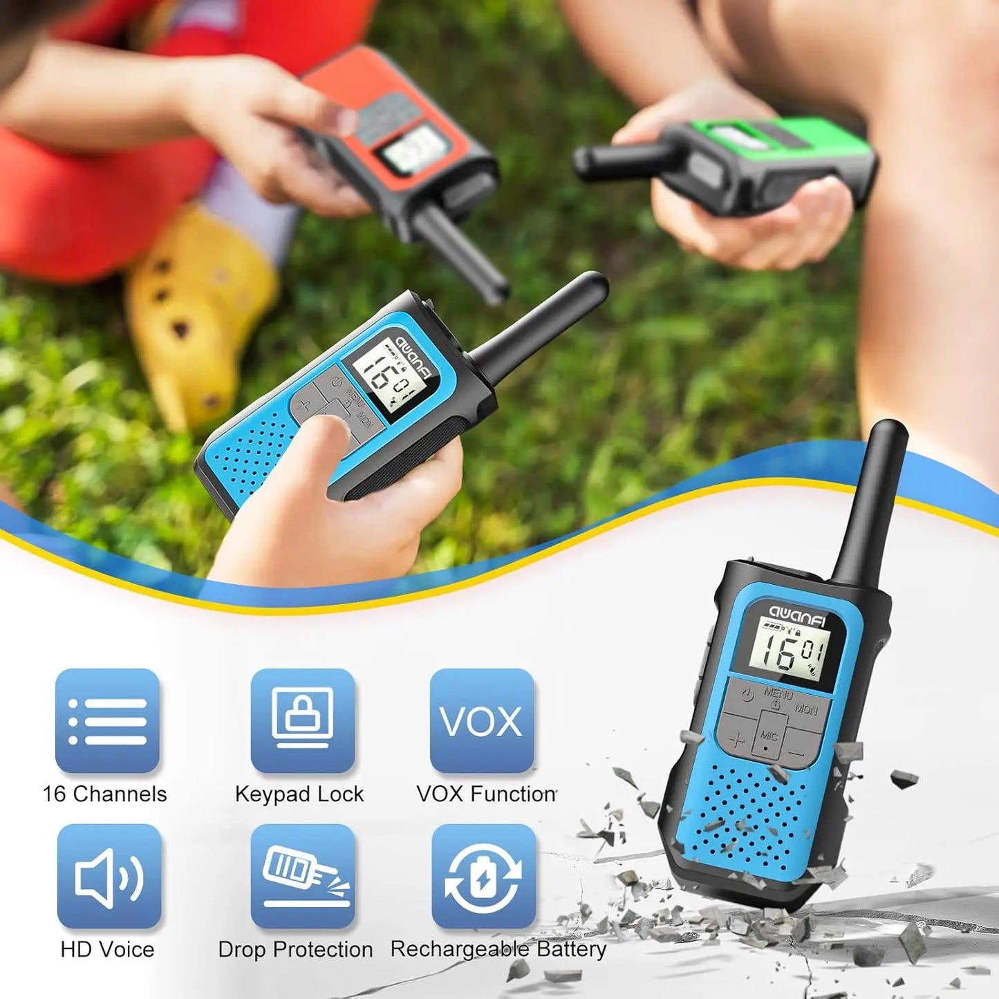2/3/4 Pack Walkie Talkies for Adults and Kids, Long Range Rechargeable 2 Way Radios with VOX for Camping Hiking Cycling