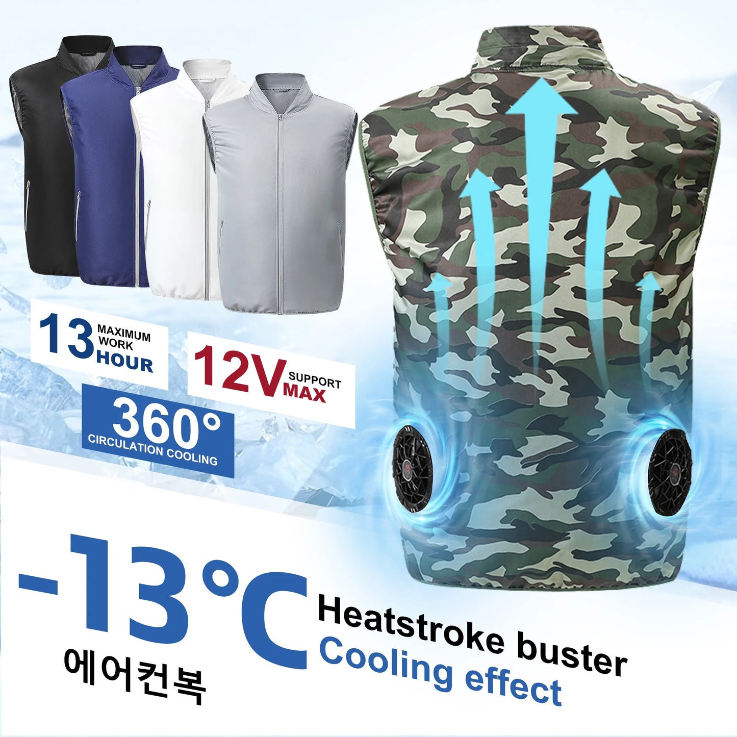 Electric Fan Vest Cool Vest Cooling Fan Vest Air-conditioned Clothes Hiking Cooling 13 Hours High Temperature Work Fishing Vest