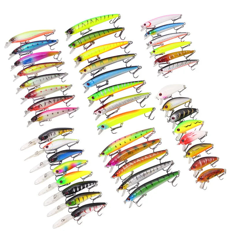 43pcs Minnow Fishing Lures Kit - Hard Bait Plastic Tackle Crank Baits