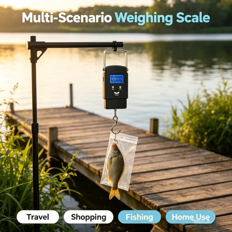 Portable Digital Hanging Luggage Scale, Multi-Unit Backlight LCD Hanging Scale Tare Function for Fishing Weighing