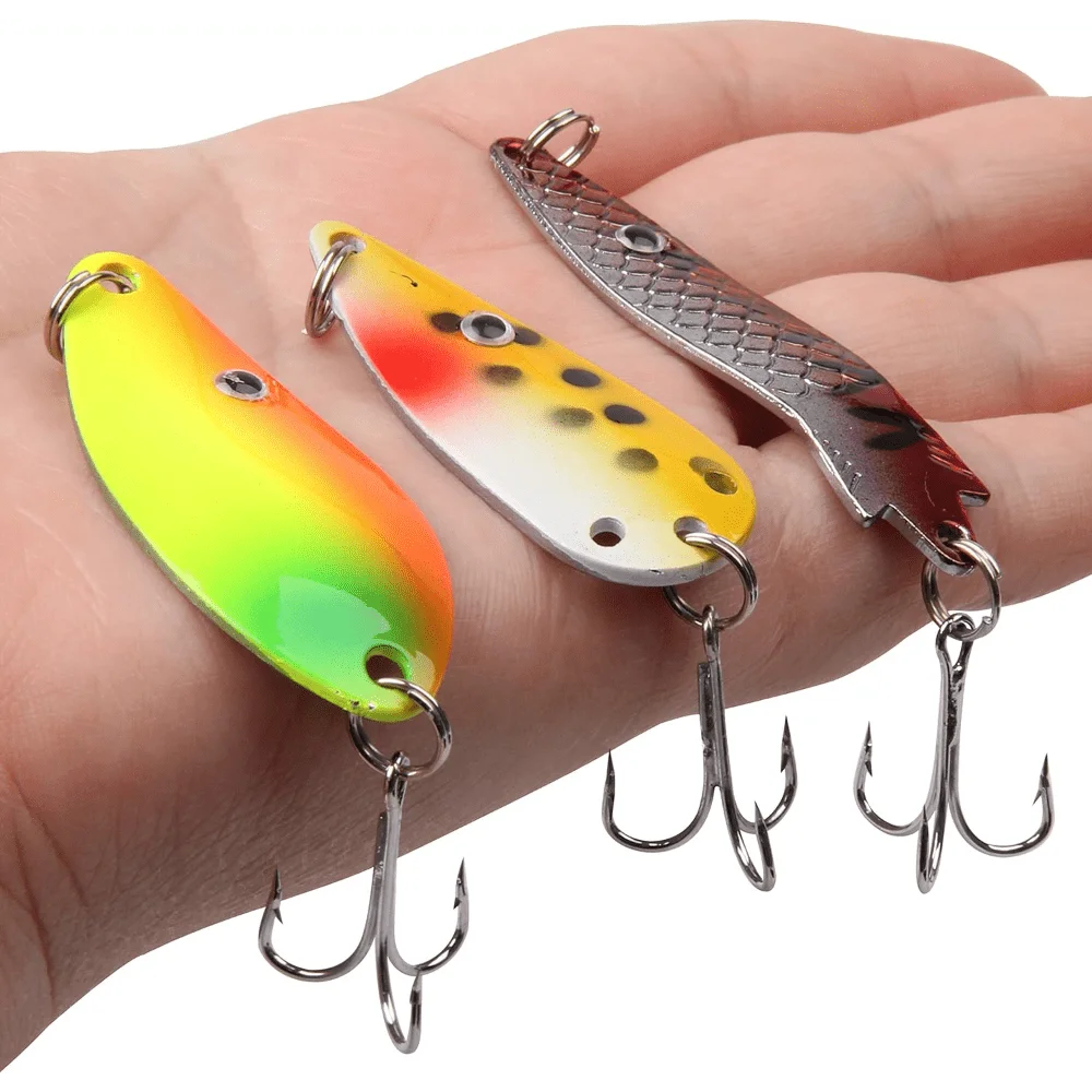 30pcs/Kit Colorful Metal Spoons Fishing Lures Baits Tackle Kit with Treble Hooks Fishing for Trout Salmon Bass Walleye Saltwater Freshwater
