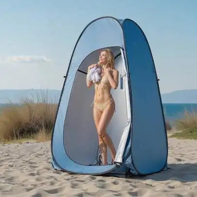 2-Person Camping Shower Tent Portable Privacy Dressing Room with Carry Bag 150D Oxford Fabric Silver Coating Changing Toilet Shelter Foldable Pop Up with Ground Stakes Ropes Outdoor Hiking Beach Fishing