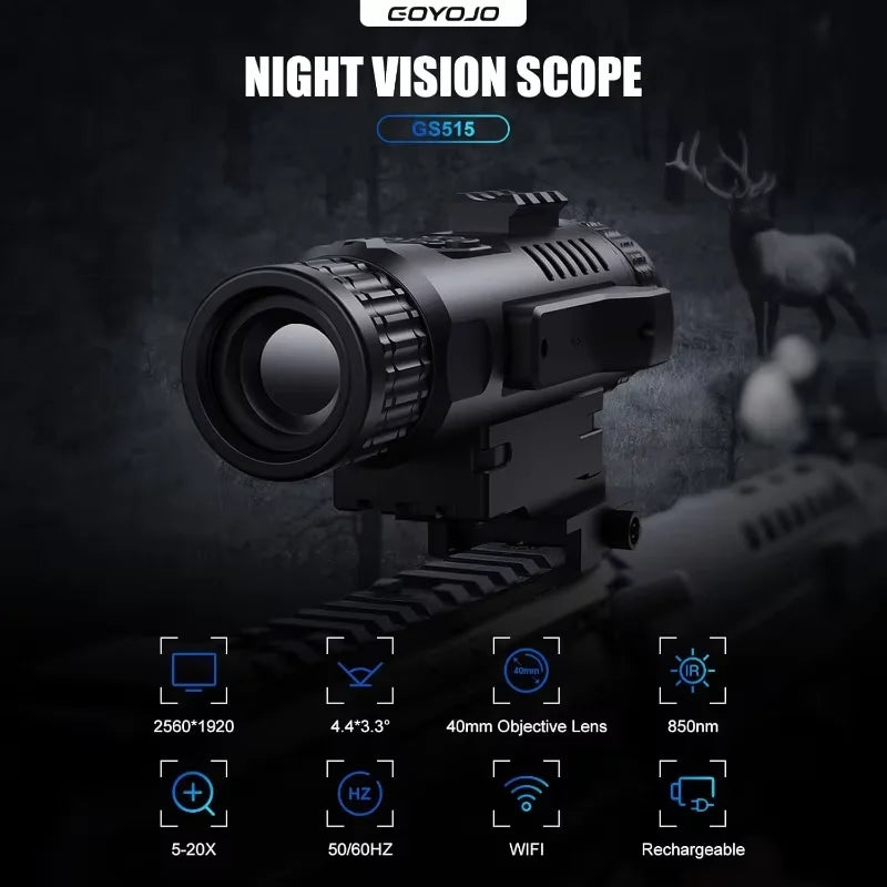 GOYOJO GS515 Digital Night Vision 2560x1920 Resolution 5-20X  HD Day Night Optics for Hunting Surveillance Wildlife Observation