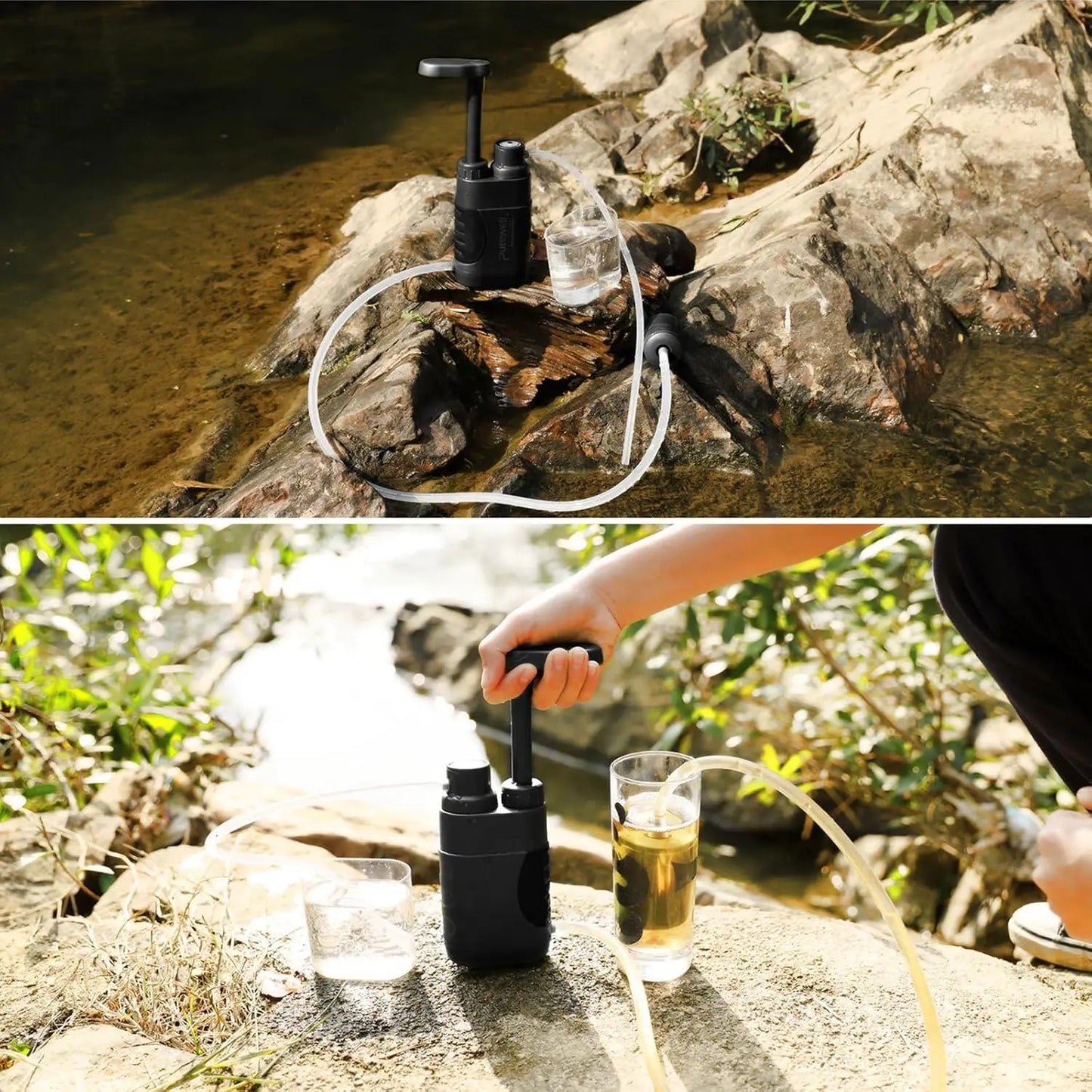 Water Hand Purifier Pump with Replaceable Carbon 0.01 Micron Water, Stages, Portable Outdoor Emergency and Survival Gear - Camping, Hiking, Backpacking(Black)