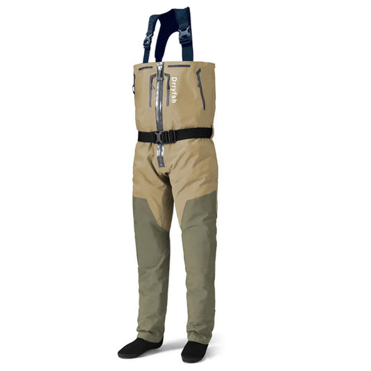 Dryfish Men Front Zipper Chest Waders Waterproof Breathable Stockingfoot Fishing Wader with Multi Pockets Adjustable Waist Belt for Fly Fishing Hunting Outdoor Stream Wading