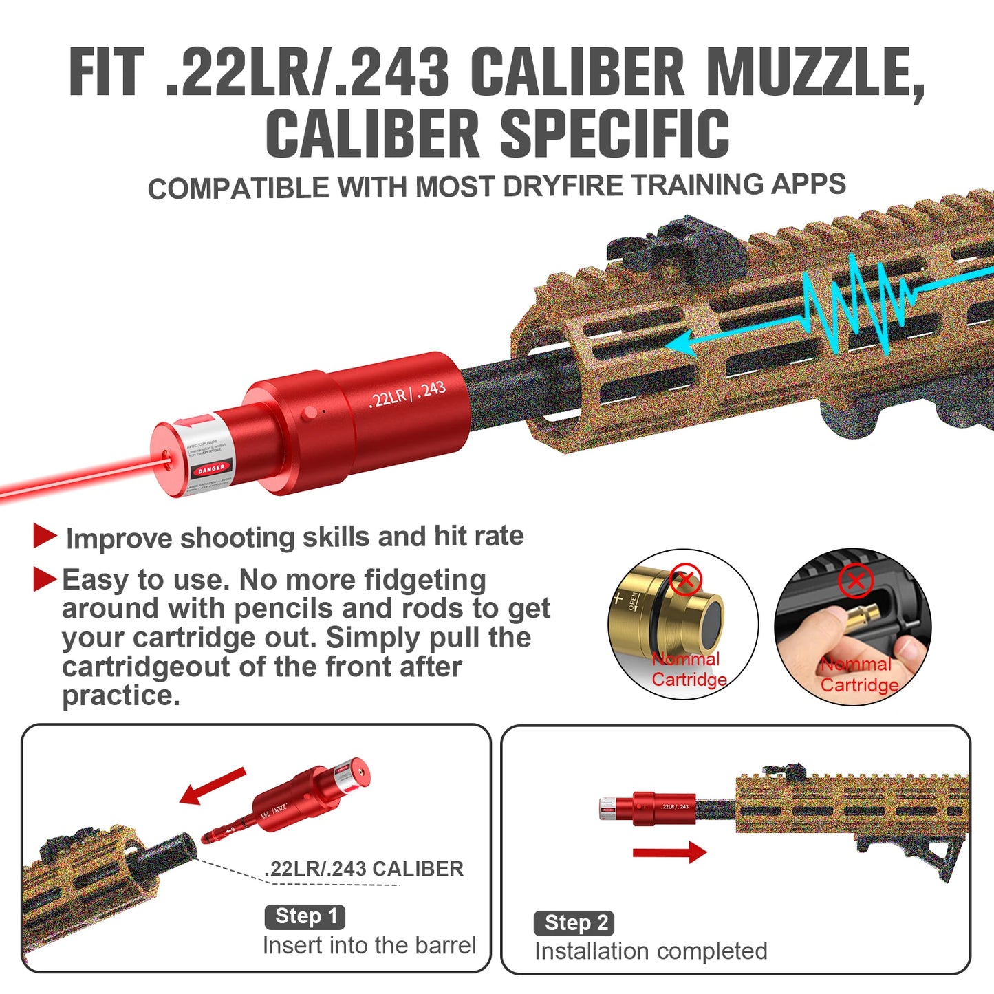 22LR 243 multifunctional magnetic red green light trainer, dual-purpose for training and calibration