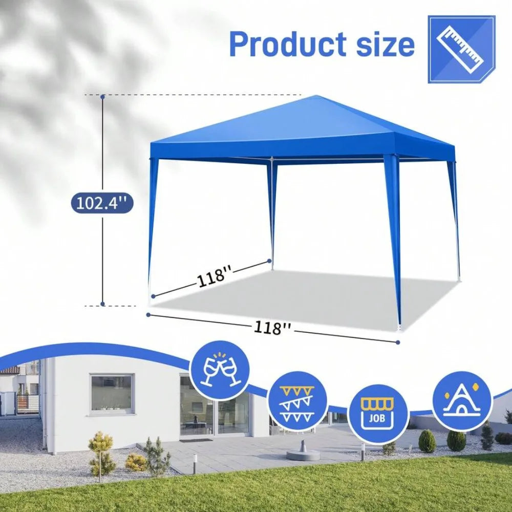 10x10 Pop up Gazebo Outdoor Canopy Tent with Mesh Sidewalls, Waterproof Patio Gazebo for Backyard Garden Lawn, Portable Sun Shade Shelter for Wedding Party BBQ Camping Catering Events, Blue, Steel Frame
