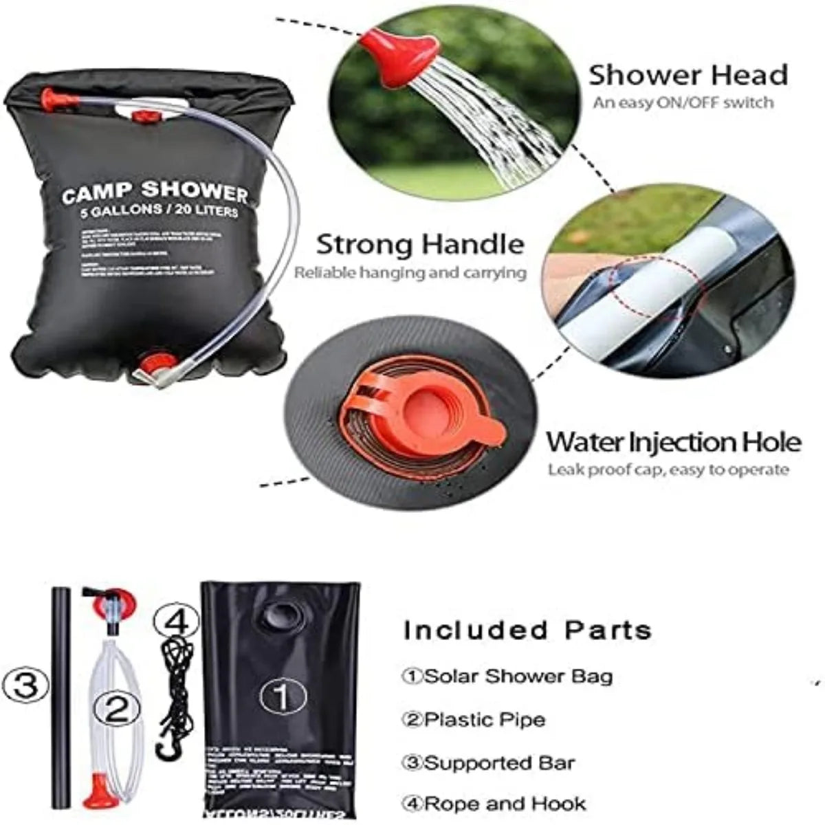 Portable Pop Up Camping Shower Tent with 20L Solar Heated Water Bag for Outdoor Privacy Bathing