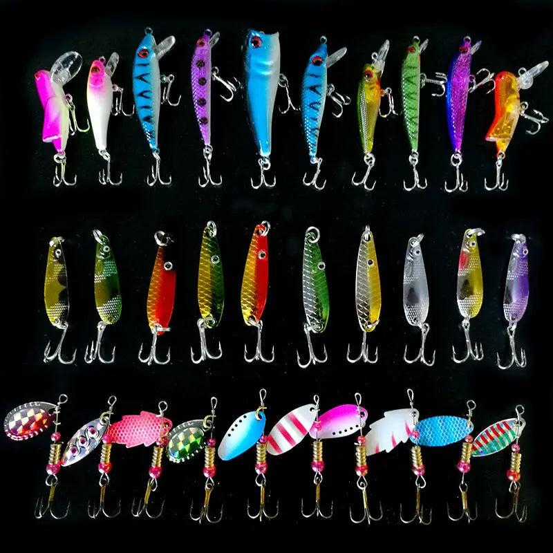 30pcs Fishing Lures Kit - Premium ABS & Iron Spinner Baits for Bass, Trout