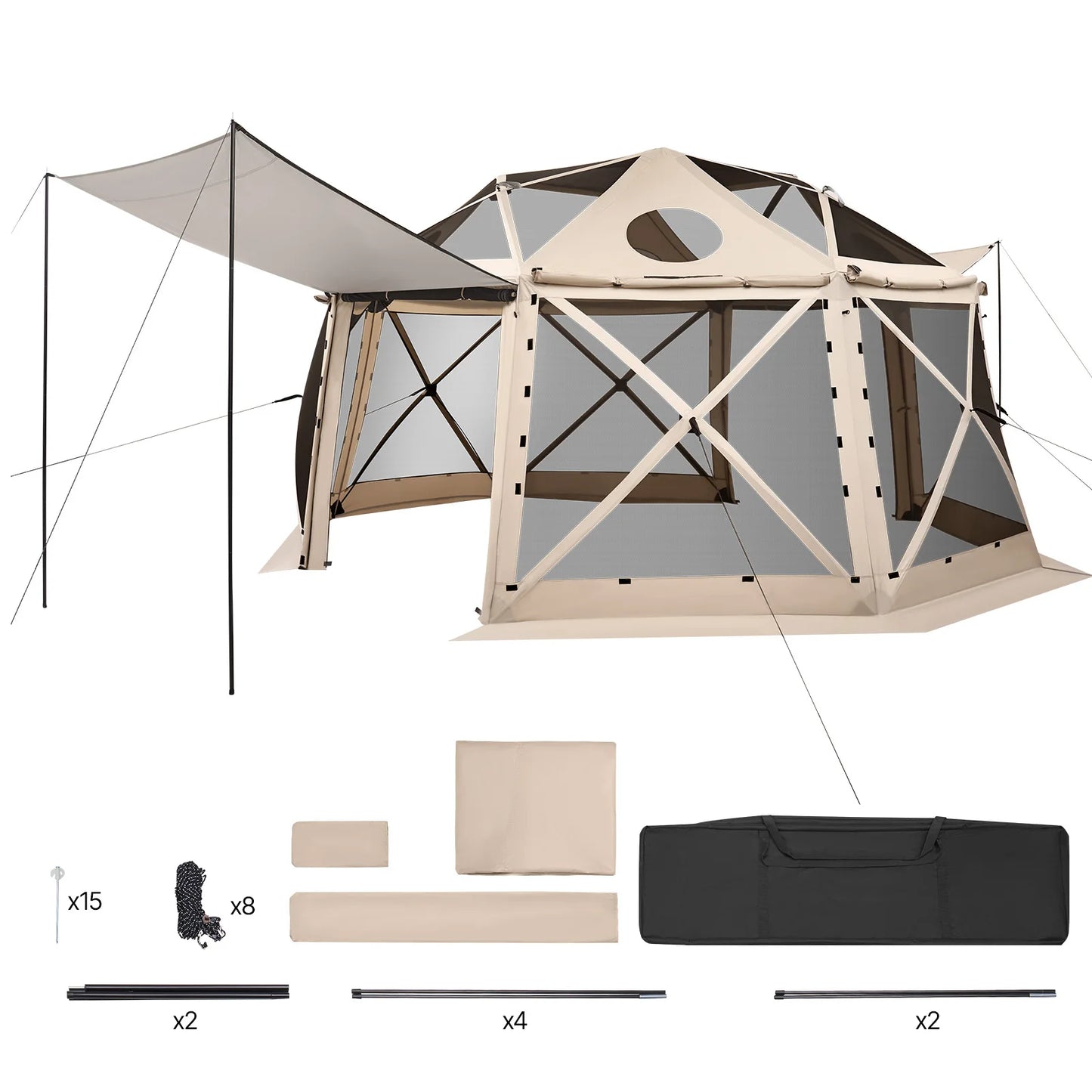 SucceBuy Pop up Gazebo Screen Tent Camping Canopy Tent w/ Removable Top&Carry Bag Quick-Set&Bite-Proof Screen House Sun Shelter