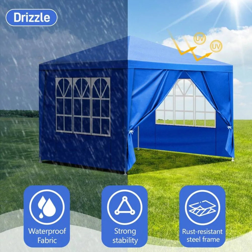 10x10 Pop up Gazebo Outdoor Canopy Tent with Mesh Sidewalls, Waterproof Patio Gazebo for Backyard Garden Lawn, Portable Sun Shade Shelter for Wedding Party BBQ Camping Catering Events, Blue, Steel Frame